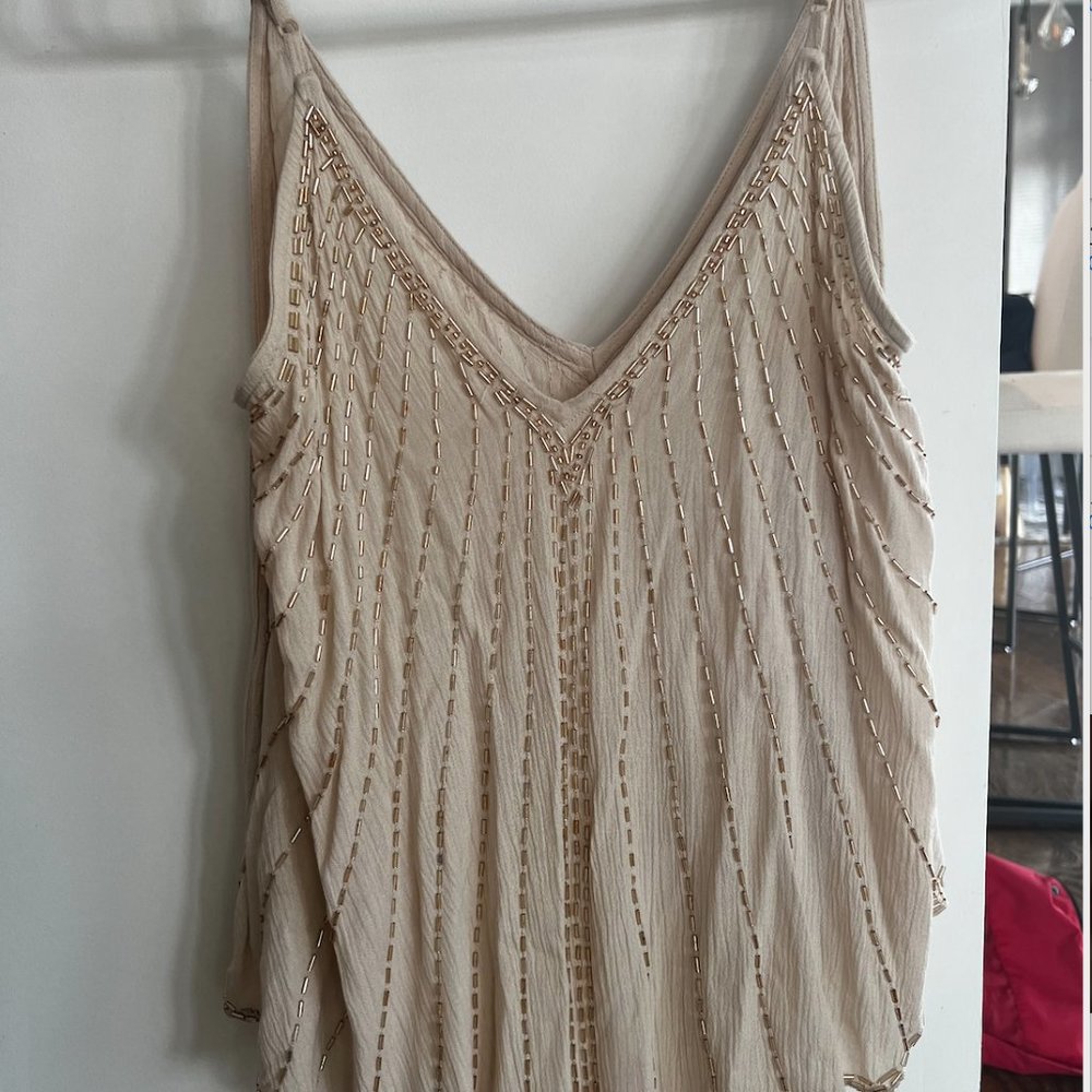 Free People silk and beaded cream top